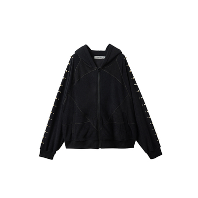 珍珠装饰休闲黑色卫衣套装