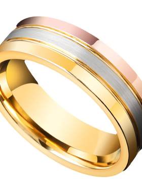 飒雅男士钨金三色彩金小众戒指