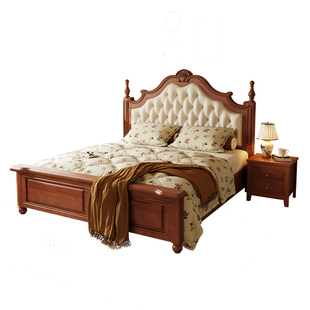 蓝色理想美式复古实木床主卧大床1米8田园风软包1米5双人床婚床