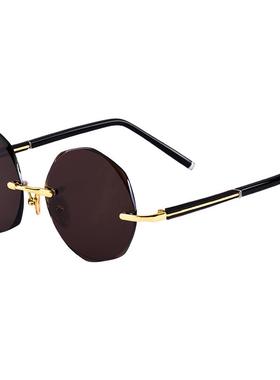 钻石切边水晶女无框复古太阳镜