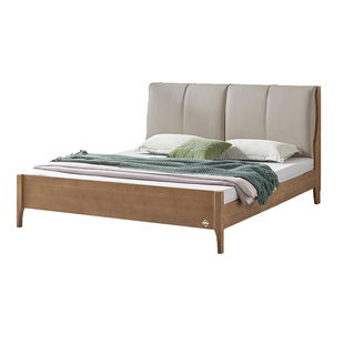 大自然【新品】山毛榉软包床 主卧实木床 舒适头层牛皮床架YM1207