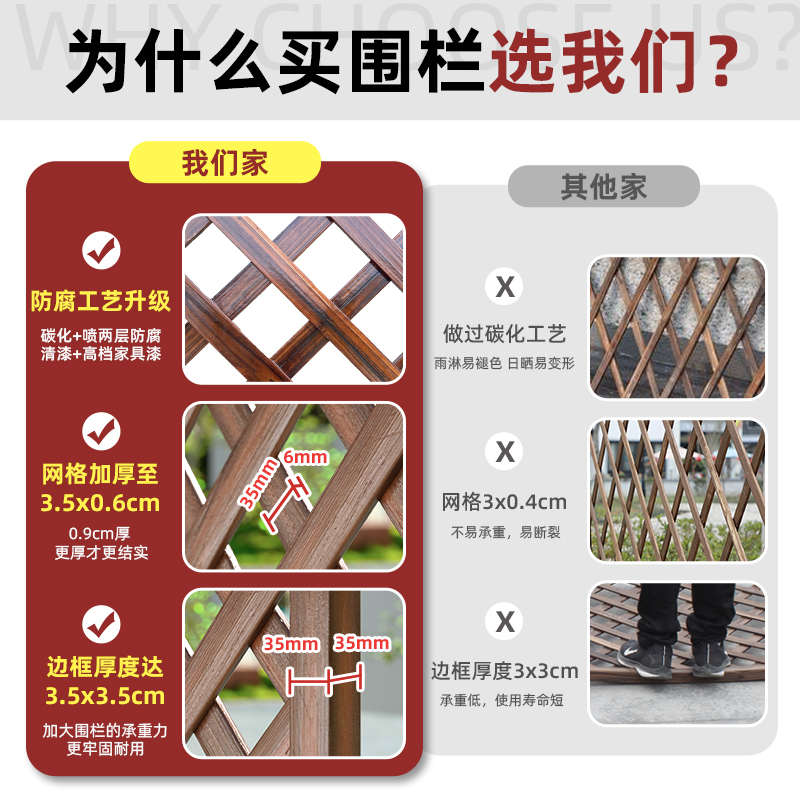 防腐木栅栏塑木围栏户外小院围墙遮挡庭院花园爬藤架露台隔断护栏