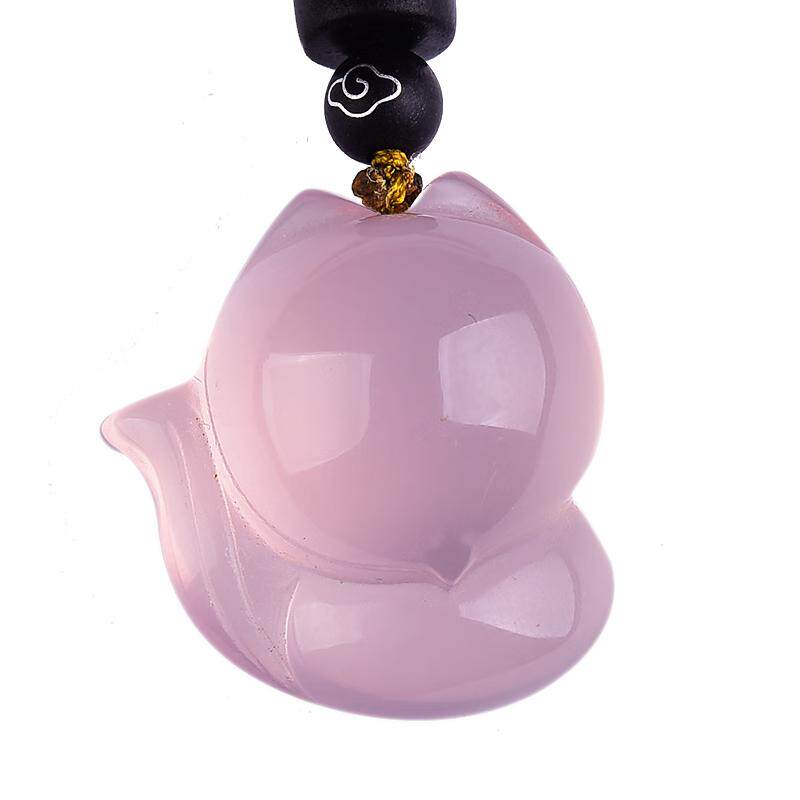 天然粉水晶狐狸项链吊坠