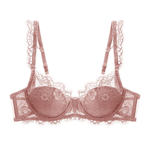 大胸显小胸内衣女薄聚拢上托防下垂性感蕾丝法式纯欲红色文胸套装