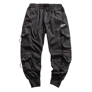国潮牌机能风冲锋裤子男女春秋款美式多口袋加绒束脚裤伞兵工装裤