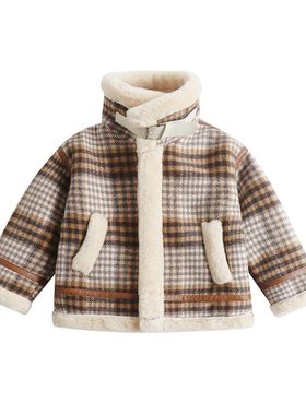 洋气加绒呢子大衣冬季机车服儿童