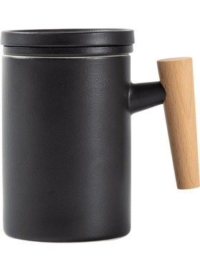 茶水分离泡茶杯子马克杯创意陶瓷木柄带盖办公杯过滤磨砂水杯定制
