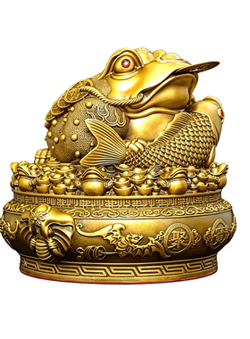 黄铜金蟾抱鲤摆件聚财开业礼品