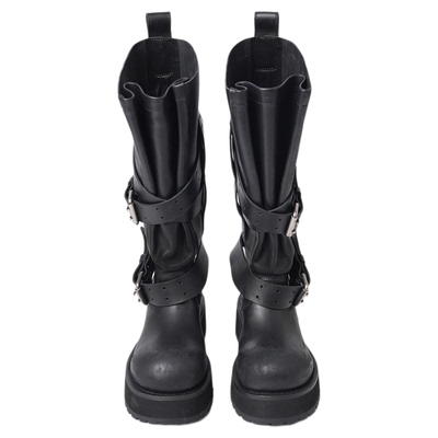 一脚蹬腰带机车靴长筒靴