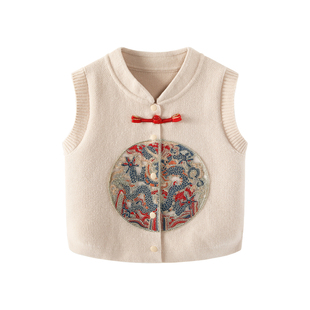 波步男宝宝马甲冬季女童春装中国风红色背心马夹男童新年拜年服