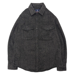 含羊毛厚实毛呢衬衫男人字纹秋冬保暖衬衣工装双口袋宽松复古外套