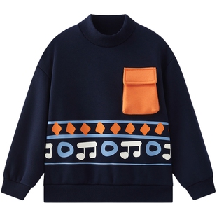 MQD童装男童卫衣2025新款冬装半高领儿童加绒保暖中大童上衣时尚