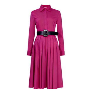 刘亦菲黄亦玫同款玫红色长袖衬衫连衣裙春夏秋新款高级感长裙礼服