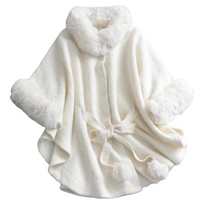 温柔淑女风毛领宽松针织斗篷毛衣