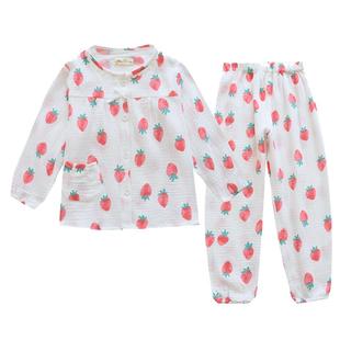 米筱米儿童春秋泡泡棉纱纯棉纱布女童睡衣薄宝宝夏季空调服家居服