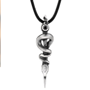 「蛇杖」项链男款男生蛇年本命年吊坠纯银小众男士灵蛇权杖轻奢男