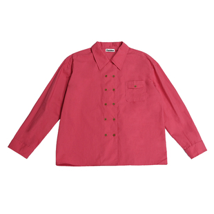 Punkhoo 春季玫红粉色长袖衬衫女显白上衣设计感小众宽松学院风