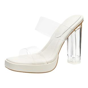 一字带透明超高跟防水台粗跟凉拖鞋2025年新款女夏踩屎感外穿凉鞋