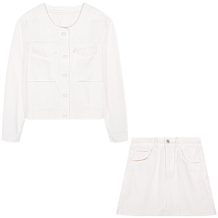 落落狷介气质一整套ootd穿搭早春漂亮套装牛仔套装裙牛仔外套半裙