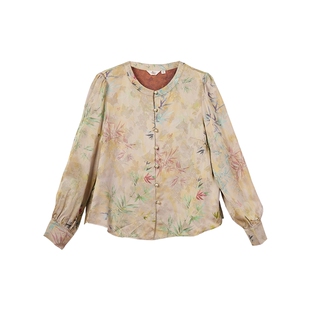 布符2025年夏季新品香槟草本炒色五分袖旗袍上衣复古优雅显瘦女装