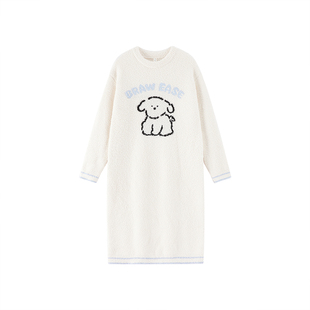 半边绒睡裙女冬季长袖珊瑚绒睡衣加绒加厚家居裙2026新款冬天秋冬