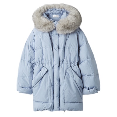 SNIDEL2025秋冬新品抽绳收腰毛领连帽中长款鸭绒羽绒服SWFC255304