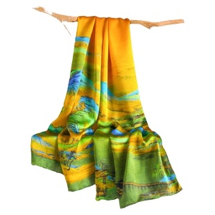 千里江山图真丝丝巾礼盒送妈妈杭州丝绸高端苏州生日礼物老外礼品