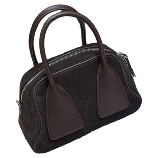 秋冬小众设计百搭2025新款日常百搭通勤大容量保龄球包麂皮