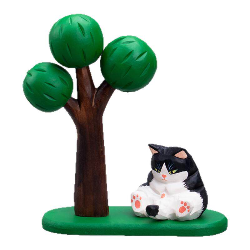 手工木雕小猫摆件可爱盯裆猫实木装饰摆件