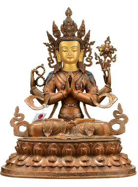 藏式红铜四臂观音桌面装饰摆件
