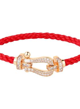 本命年转运红绳镶钻马蹄扣手链