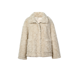 HeyDress立领环保羊剪绒外套女冬季复古宽松加厚保暖高级气质大衣