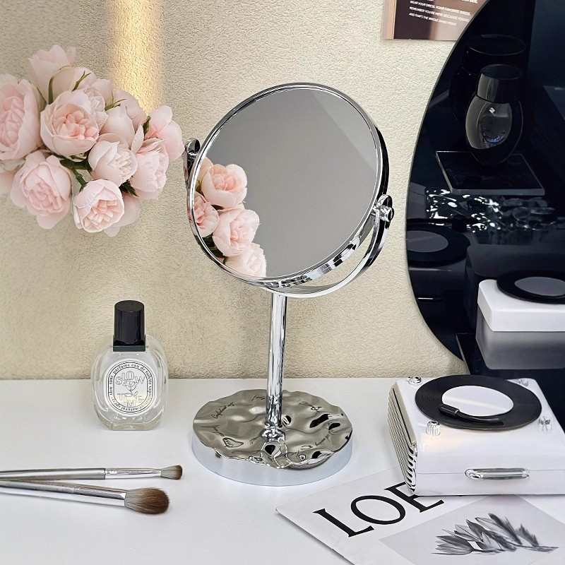 台式化妆镜桌面家用高清放大梳妆镜可旋转宿舍便携镜子双面镜公主