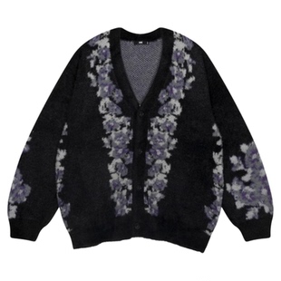 HARE针织衫男2025冬季新款日系休闲提花V领廓形毛衣开衫497823