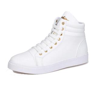 秋冬加绒白色高帮板鞋厚底韩版潮流青年休闲百搭男中帮内增高白鞋