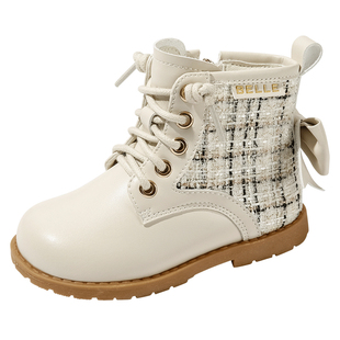 百丽童鞋儿童学步靴女童冬季马丁靴冬季宝宝加绒短靴小香风时装靴