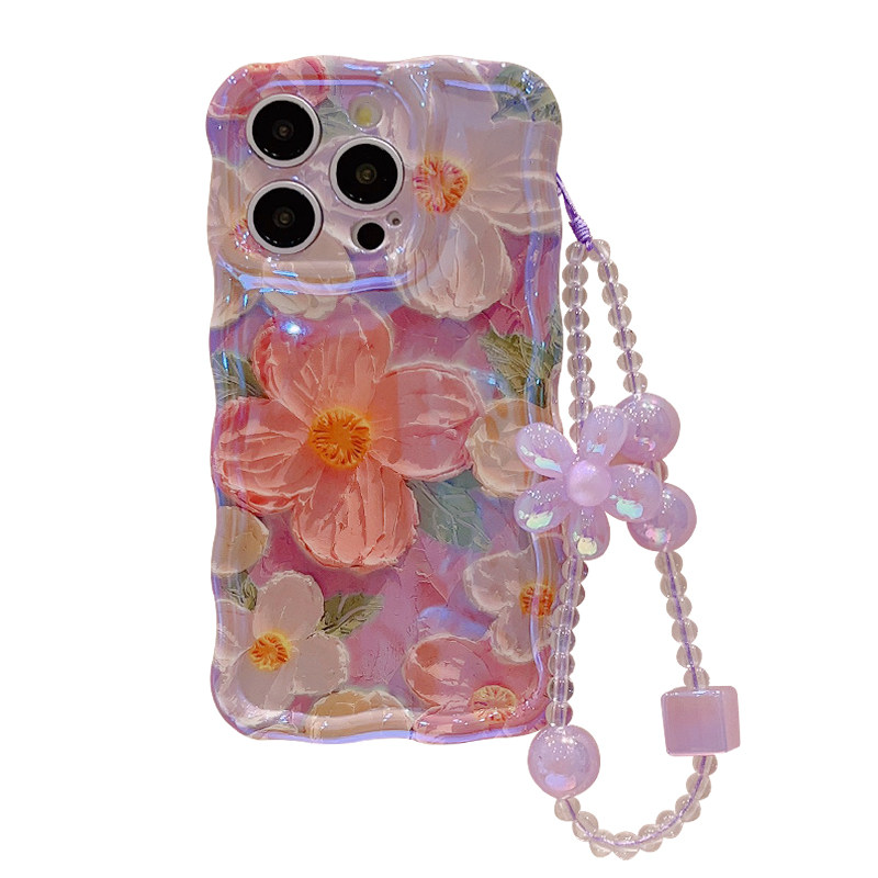 蓝光花朵带挂绳适用于iphone16pro手机壳2025新款女15pm苹果16高级感14promax小众11全包12pm