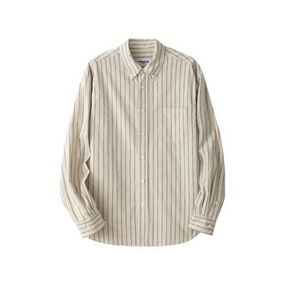 THESSNCE 松弛感全棉日式条纹 碳磨磨绒翻领衬衫男秋