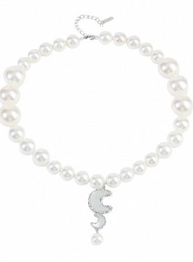 蔡文静同款双月亮吊坠珍珠项链