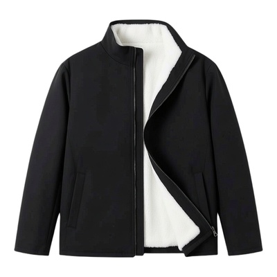 男士黑色立领皮毛一体保暖皮衣