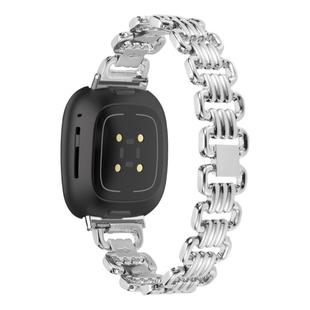 适用fitbit versa3/4金属表带sense1/2不锈钢三排U槽腕带星光色