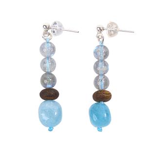 三坛星石【月光】自信勇敢/不妥协月光石沉香925银海蓝宝耳坠耳环