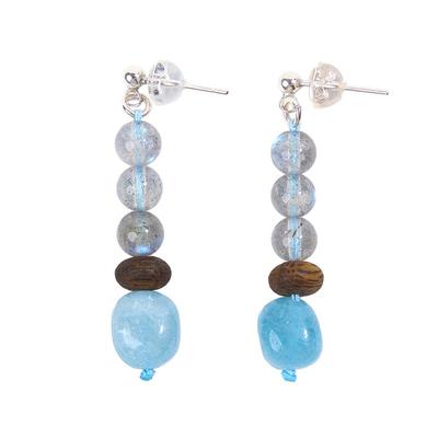 三坛星石【月光】海蓝宝耳钉耳坠