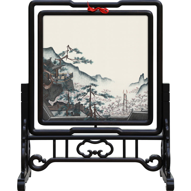 古艺苏绣精品摆件富贵山水礼品
