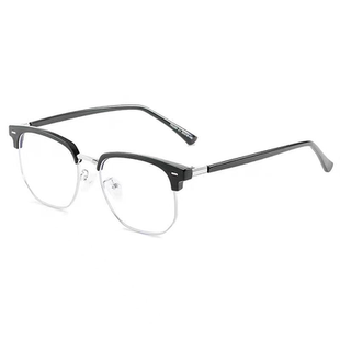 痞帅半框近视眼镜男斯文败类可配度数防蓝光辐射高颜值平光镜框