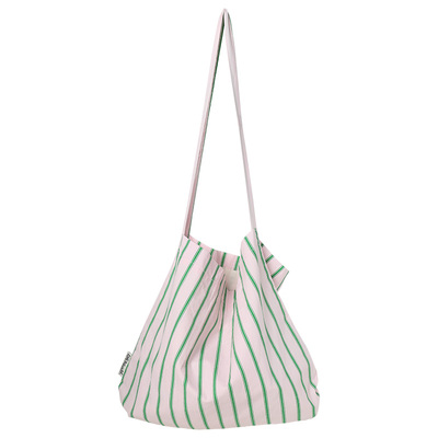 美摘单肩包粉绿条纹学院风托特包