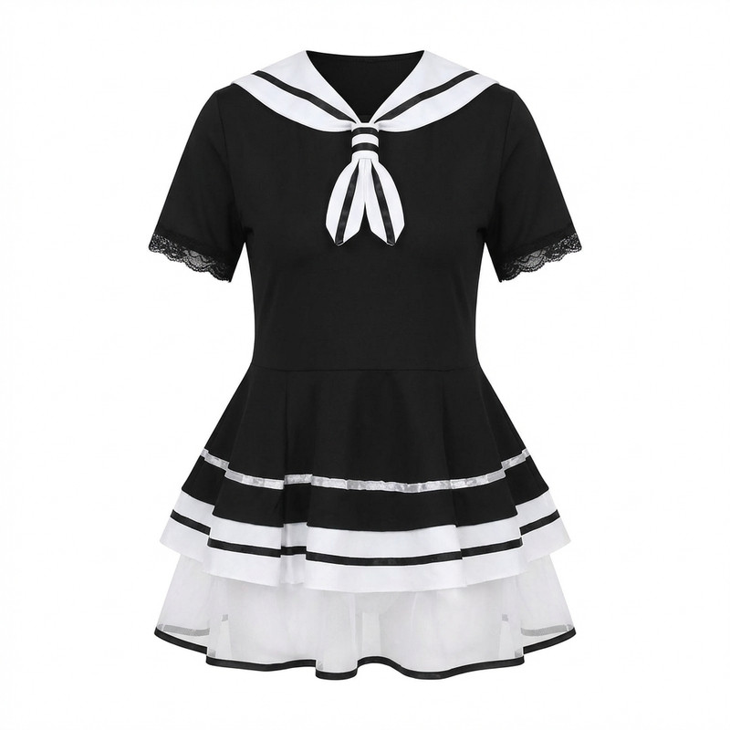 大码甜美少女可爱学生装校园风角色扮演服水手服情侣约会睡裙套装