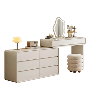 实木梳妆台斗柜一体奶油风化妆桌卧室现代简约2026新款床尾置物柜