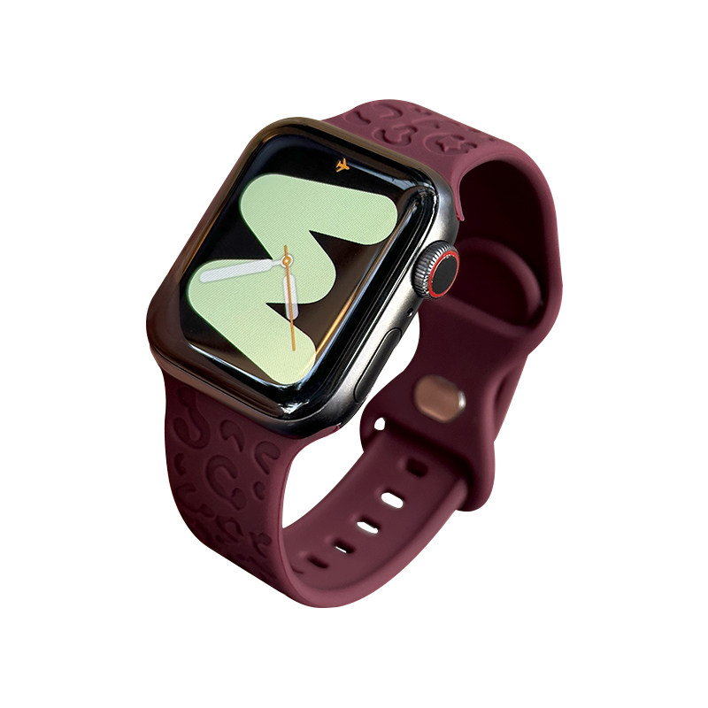 适用iwatch立体豹纹硅胶表带