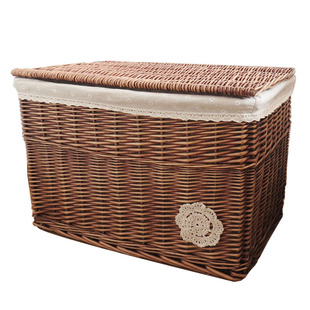 藤编大号柳编筐收纳箱藤编收纳筐储物箱整理箱带盖零食筐藤筐篮子
